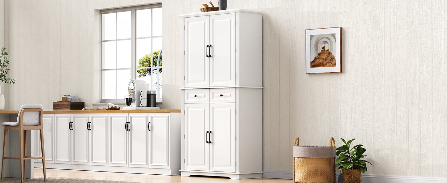 K&K 71" Tall Kitchen Pantry Cabinet with 3 Pull Out Cabinet Organizers, Farmhouse Embossed Texture Storage Cabinet with 6 Door Shelves, 2 Drawers, Freestanding Cupboard for Kitchen, Dining Room White image 10