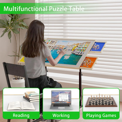 Wooden 1500 Piece Puzzle Table with Drawer, 35"*27.17" Adjustable Puzzle Table, 360° Tilting Puzzle Table with Legs and Wheels, Adjustable Height and Angle, with Protective Cover image 9