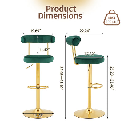 Soft Velvet Upholstered Swivel Adjustable Bar Chair with electroplated gold legs- Dining Room Living Room Bar Cafe Reception Desk Bar Stool(Dark Green, Set of 2) image 3