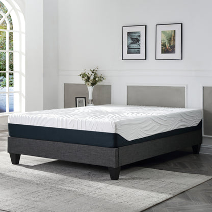 Contemporary Grey Upholstered Platform Bed, Polyester Fabric Bed Frame, Reinforced Support Geometric Foot Platform Bed No Box Spring Needed, Easy Assembly,King image 2