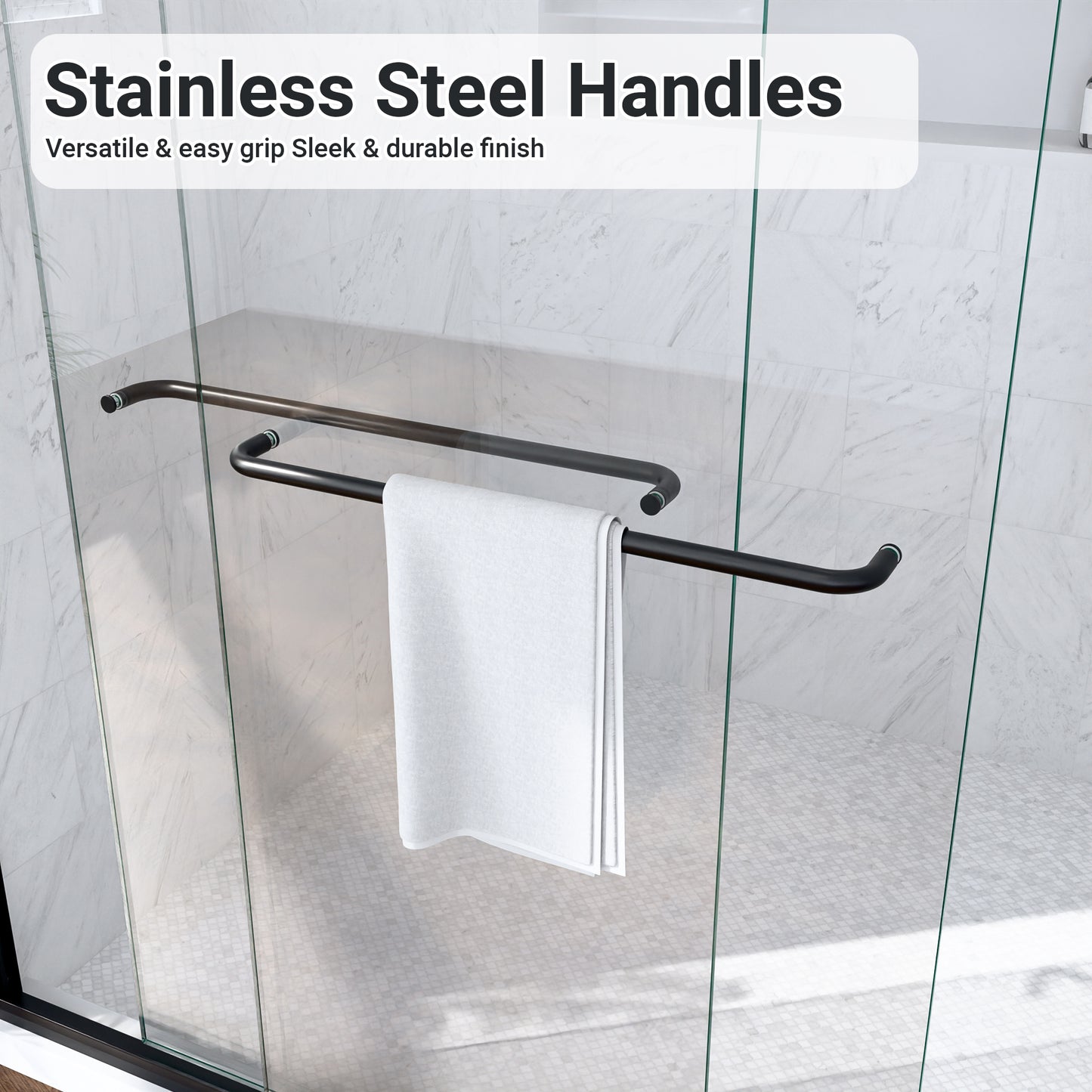 56"-60"W*60" H Semi-Frameless Double Sliding Shower Door, Bypass Shower Door, 1/4" (6mm) Thick SGCC Tempered Glass Door, Matte Black image 7
