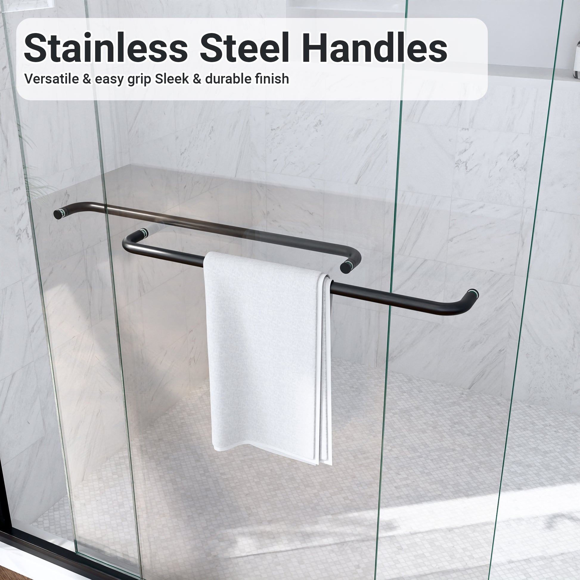 56"-60"W*60" H Semi-Frameless Double Sliding Shower Door, Bypass Shower Door, 1/4" (6mm) Thick SGCC Tempered Glass Door, Matte Black image 7