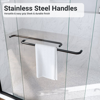 56"-60"W*60" H Semi-Frameless Double Sliding Shower Door, Bypass Shower Door, 1/4" (6mm) Thick SGCC Tempered Glass Door, Matte Black image 7