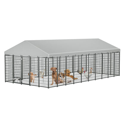 Large Dog Kennel Outdoor Pet Pens Dogs Run Enclosure Animal Hutch Metal Coop Fence with Roof Cover. 18.9'L x 9.61'W x 6.76'H. image 1