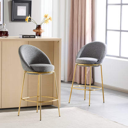 Celano Indoor Metal Upholstered Barstool, Gold-Plated Frame and Mixed Gray Upholstery, Set of 2 image 3