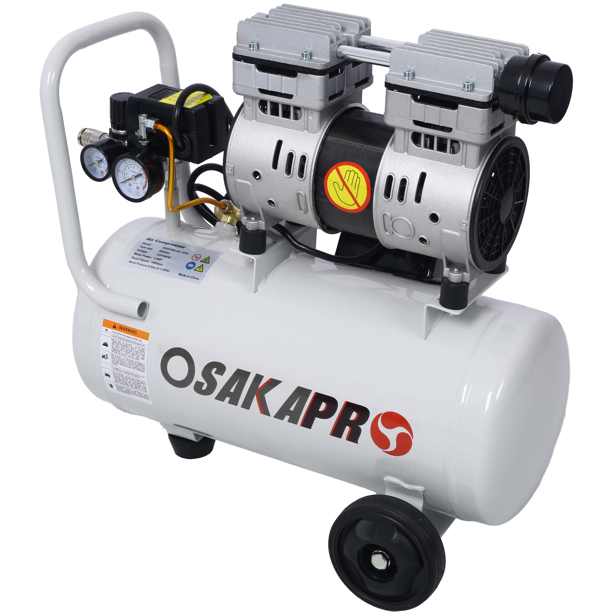 1.5HP Silent Oil-Free Air Compressor 8 Gallon, Oil-Free, Electric Shop Air Compressor Portable,Lightweight with Wheels, 70 dBA Noise Level, with Automatic Drain Valve,Light Gray image 2