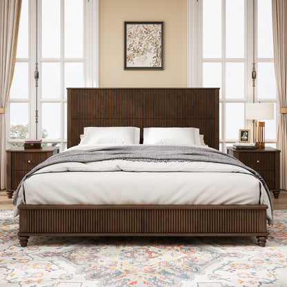 Solid Wood Bed Frame,King Platform Bed Frame with Headboard,Tall Headboard Natural Wood Bed,No Box Spring Needed,Walnut image 2