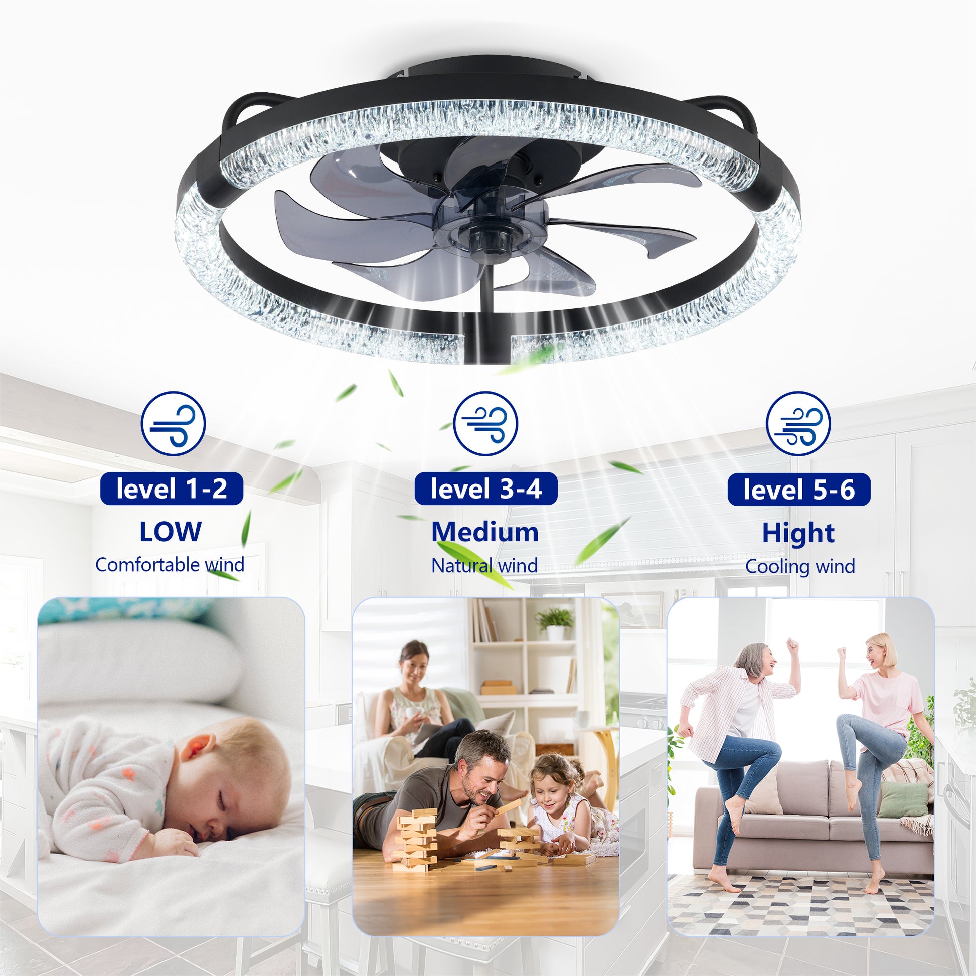 20" Ceiling Fans with Kit,LED Light Source and Remote Control, 3000-6500K Dimmable Modern Flush Mount LED Fan Light, 6 Speeds, Quiet DC Motor For Living room, Bedroom,Kitchen----Matte Black image 12
