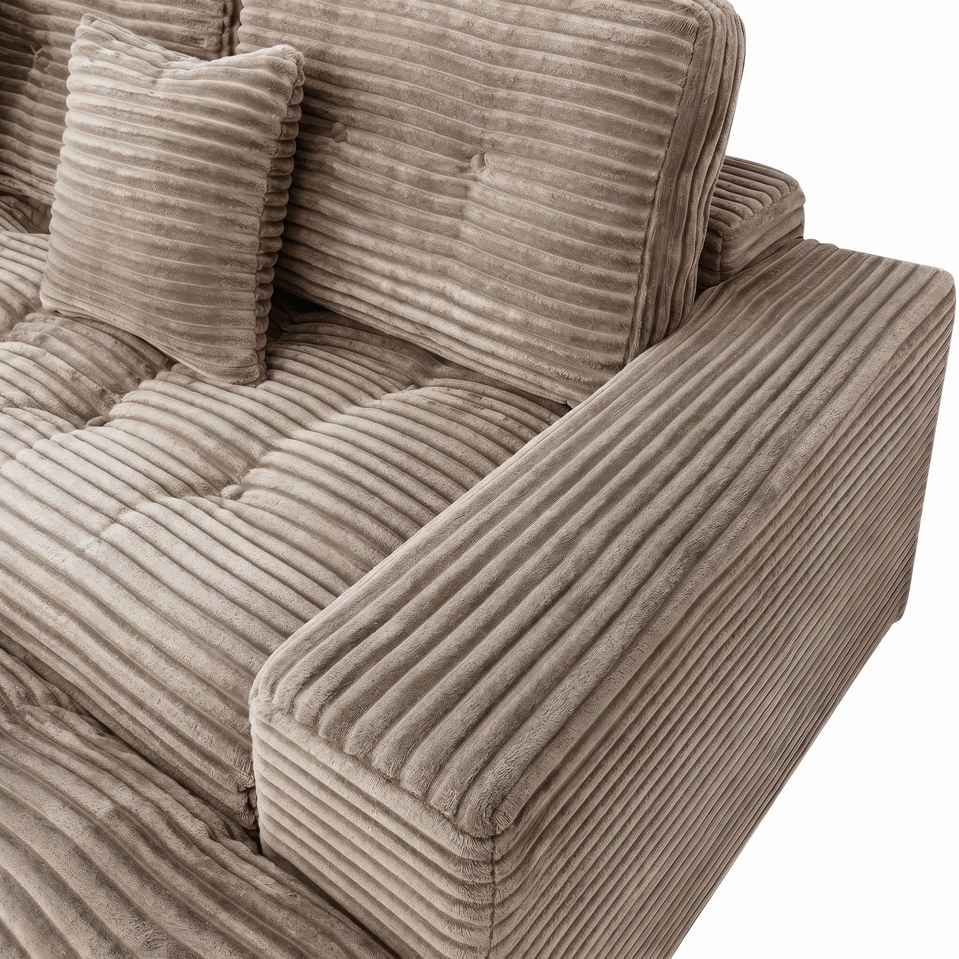 Modular Cloud Sofa Set, 105" DIY Sectional with Ottoman, Pure Foam, Faux Rabbit Fur Velvet, Comfortable Living Room Couch Khaki image 6