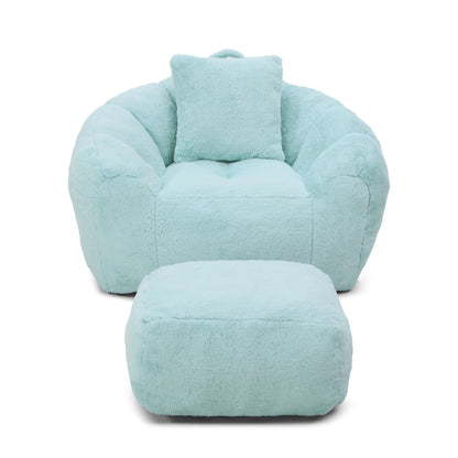 Giant Bean Bag Chair withFootstool, Oversized Bean Bag for Adults and Kids, Faux Fur Shell-Shaped Large Chair with Filler, Stuffed Big Accent Sofa, Floor Sofa for Gaming,Reading Living Room Bedroom image 3