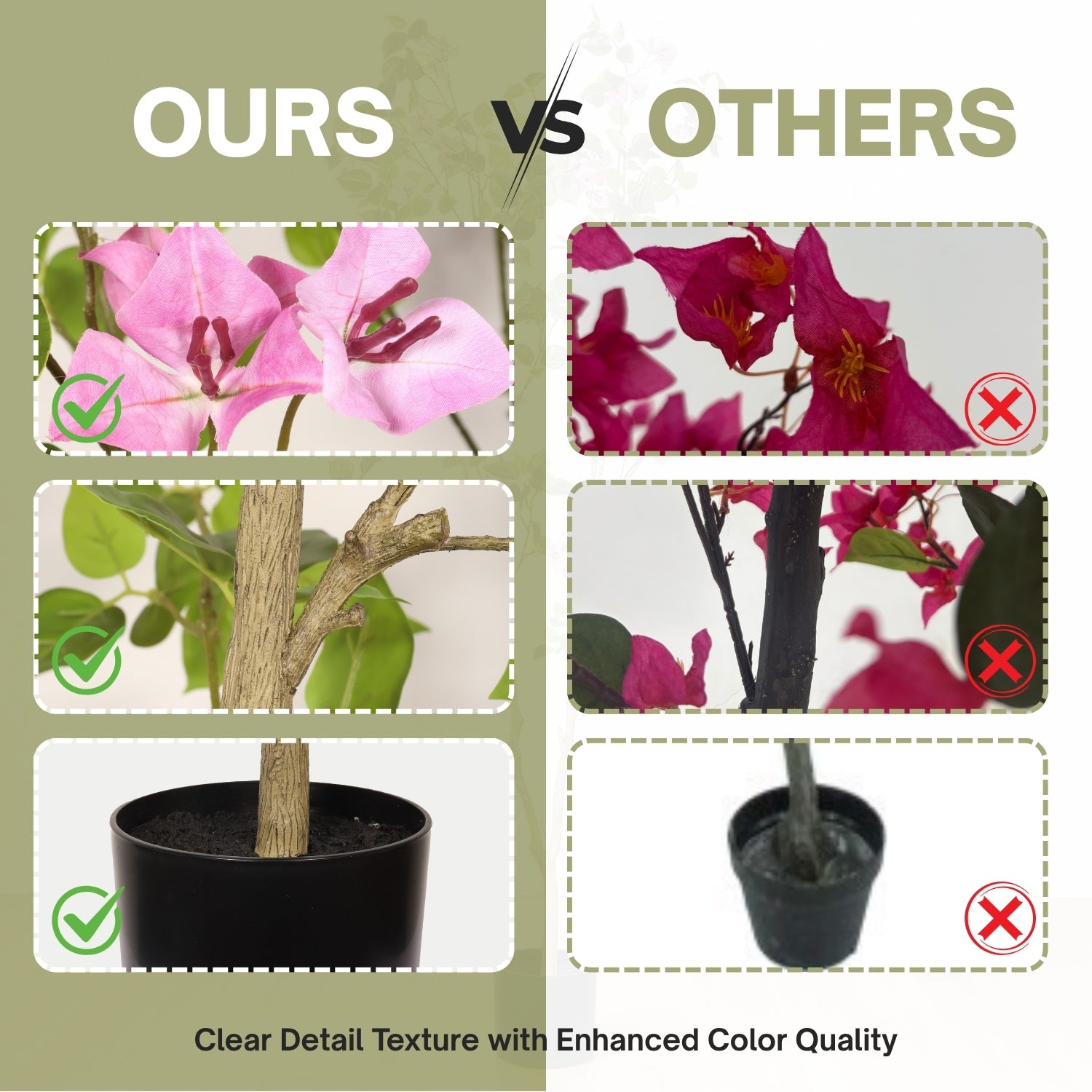 6FT Artificial Bougainvillea Tree with Black Plastic Pot, Realistic Fake Flowering Tree for Indoor Home Office Decor, Potted Faux Plant, 1pc/set image 7