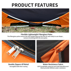 2 Person Black + Orange Pop Up Camping Tent