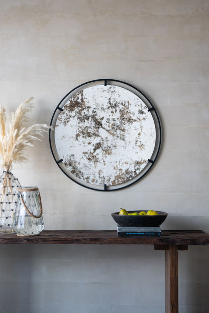 D31.5x0.5" Theodor Mirror with industrial design Round Mirror with Metal Frame for Wall Decor & Entryway Console Lean Ag image 14