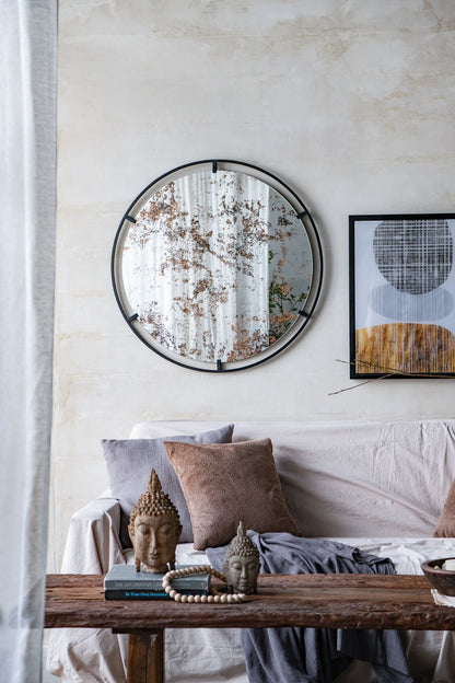 D31.5x0.5" Theodor Mirror with industrial design Round Mirror with Metal Frame for Wall Decor & Entryway Console Lean Ag image 16