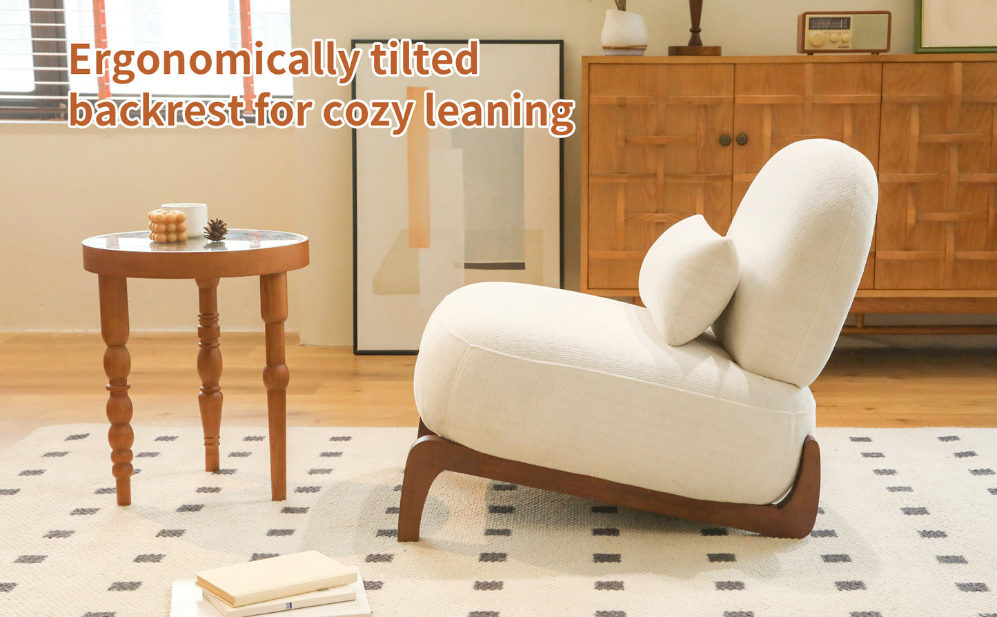 Cute Accent Chair with Solid Wood Legs, Living Room Chair with Soft Fabric Cushion, Cozy Bedroom Chair, Comfy Armless Reading Chair for Apartment, Waiting Room, Balcony,Set of 2 (White) image 9