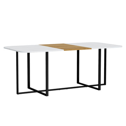 9-Piece Square Dining Table Set, Fixed White Faux Marble & Wood Grain Triamine Tabletop with 8 Gray PU Leather Chairs, Modern Kitchen Table Set for 8 People, Ideal for Family Gatherings, Dining Room image 12