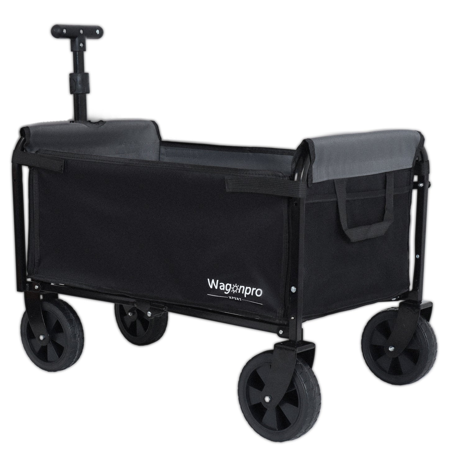 All-in-One Convertible Folding Camping Wagon Cart: Bench Seat, Storage Compartment & Included Dog Tether, Black/Gray image 5
