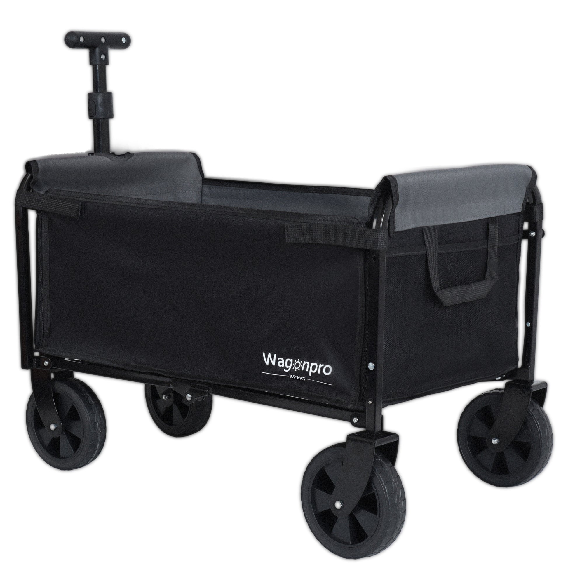 All-in-One Convertible Folding Camping Wagon Cart: Bench Seat, Storage Compartment & Included Dog Tether, Black/Gray image 5
