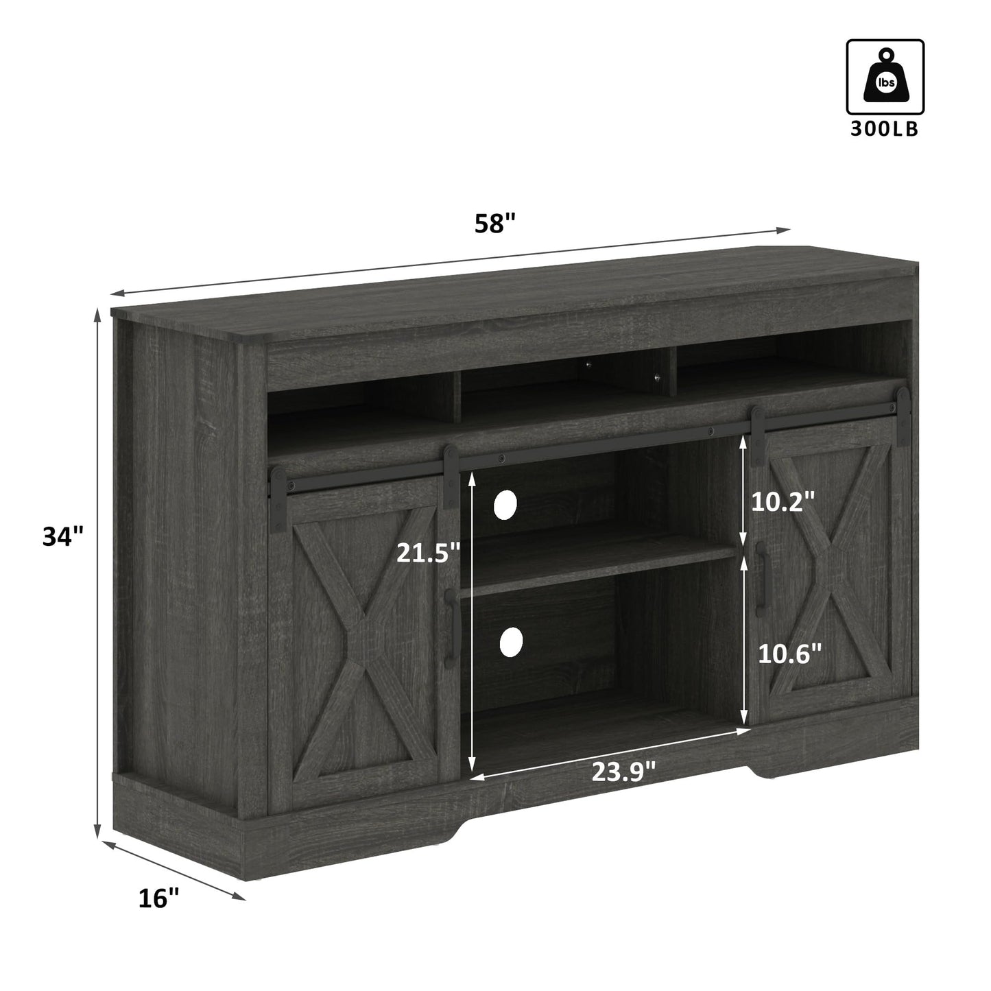 Farmhouse TV Stand with Sliding Barn Door for TVs up to 65+ Inch, 34" Tall Entertainment Center, Wood Media Console Storage Cabinet for Bedroom, Living Room, Dark Grey image 2