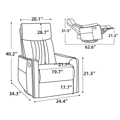 Khaki Heat Massage Manual Recliner Chair with Rocker and Swivel in Fabric for Living Room image 3