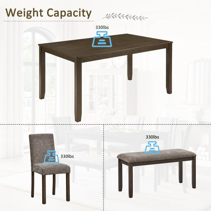 6-Piece Dining Table Set with Bench and Chairs, Wooden dining table set for 6 people, Farmhouse Rustic Style 6 Person Dining Table Set for Dining Room, Kitchen, Walnut image 7