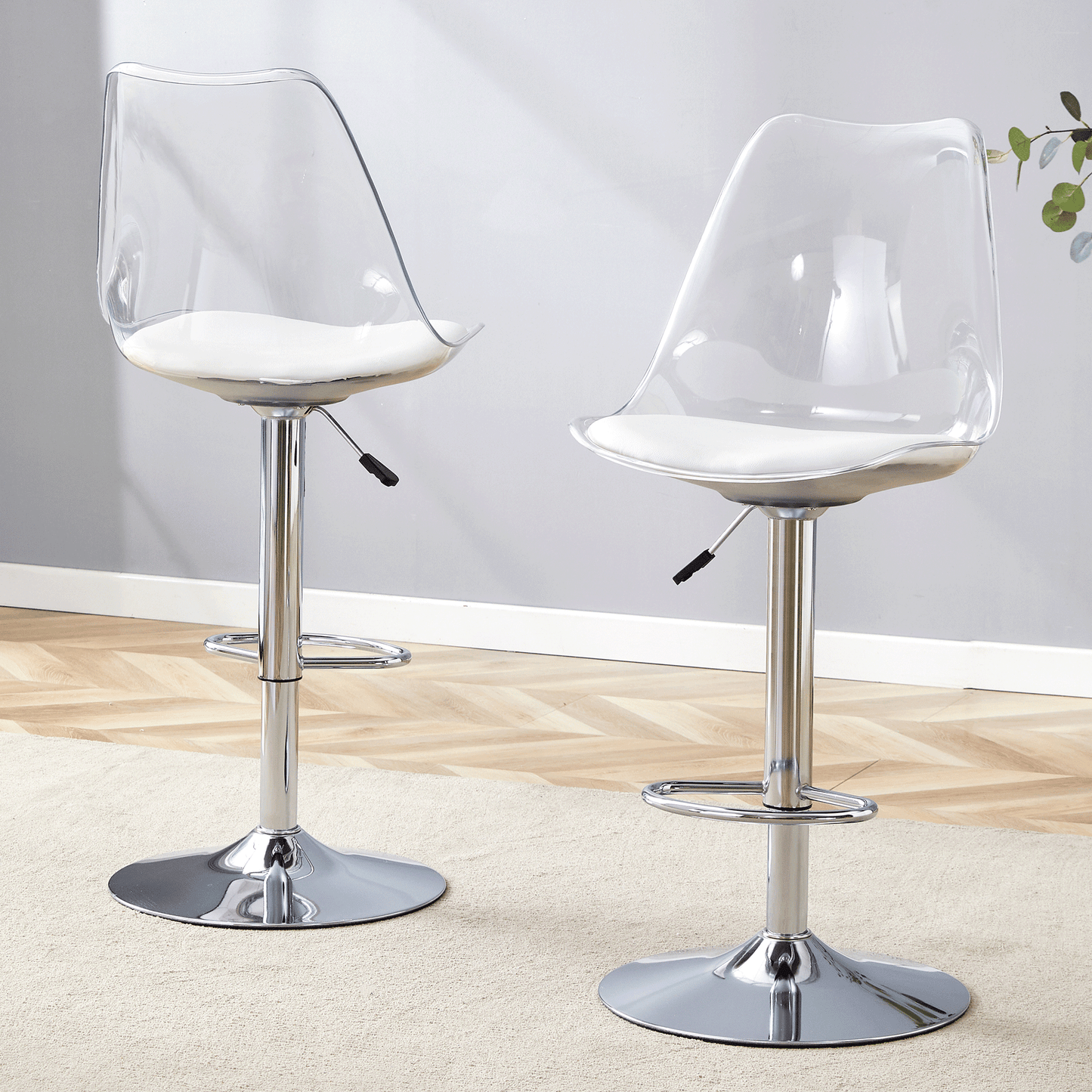 Modern minimalist bar chairs and bar stools. Can rotate 360 ° and adjust lifting. PET backrest and White PU seats. Suitable for bars, restaurants, and front desk cashiers.Set of 2. image 3