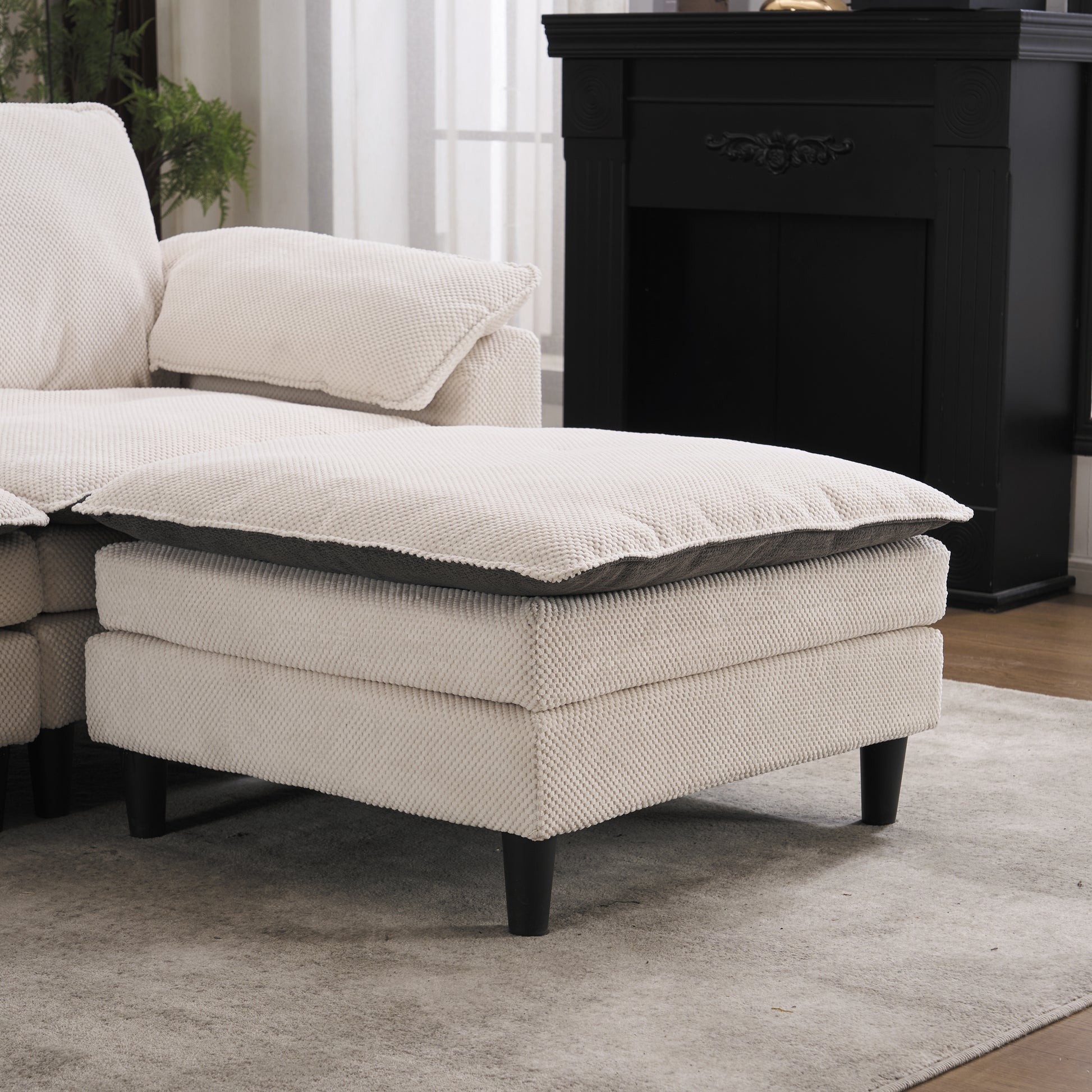 70.87" Black & White Two-Tone L Shaped Cloud Sofa, Modular Sectional with Ottoman, 2-Seat Chenille Deep Seat and Pillow – Perfect for Living Room, Bedroom, Apartment image 10