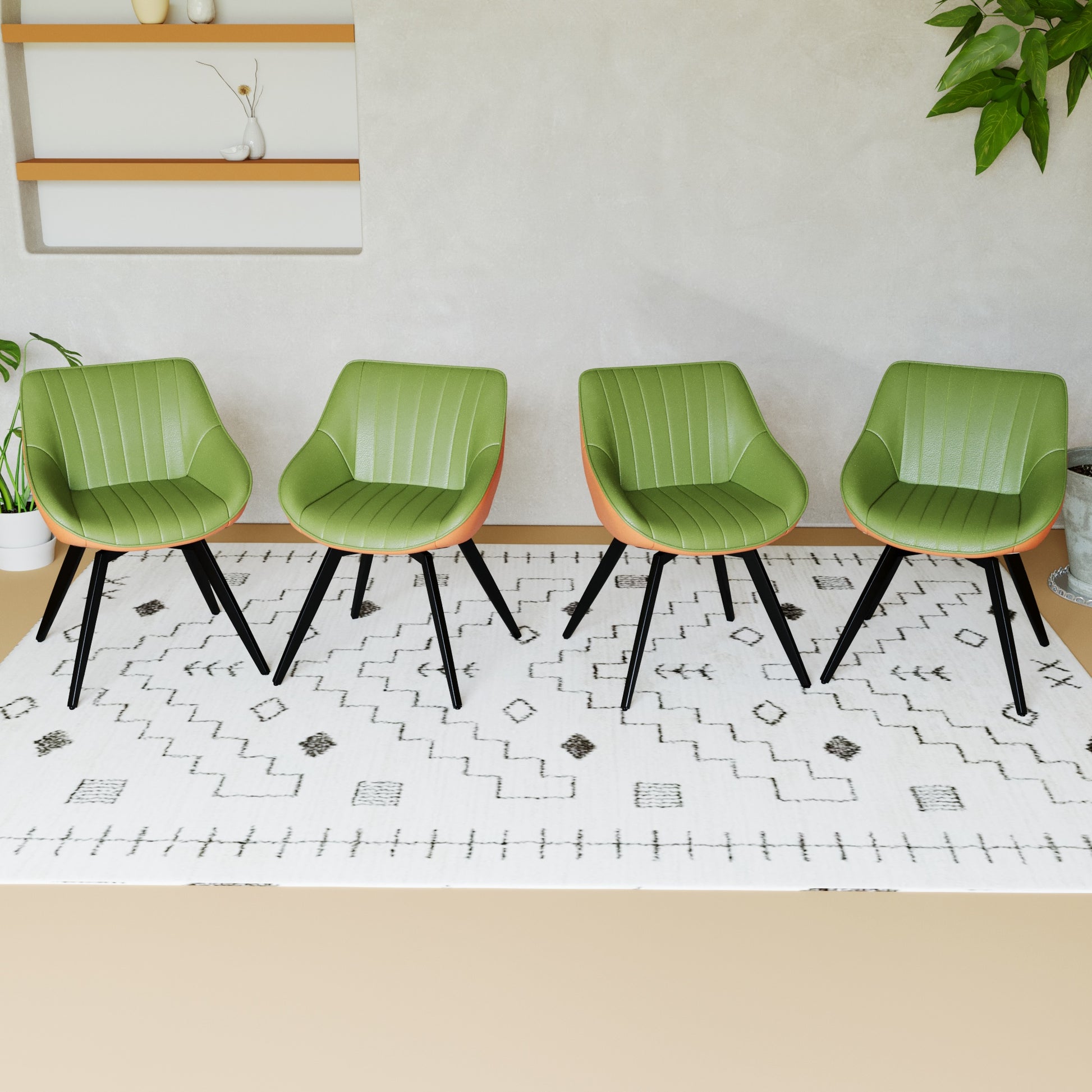A set of 4 dining chairs, medieval modern kitchen dining chair, PU decorative chairs with black metal legs, suitable for home&kitchen (Green and Orange) image 1