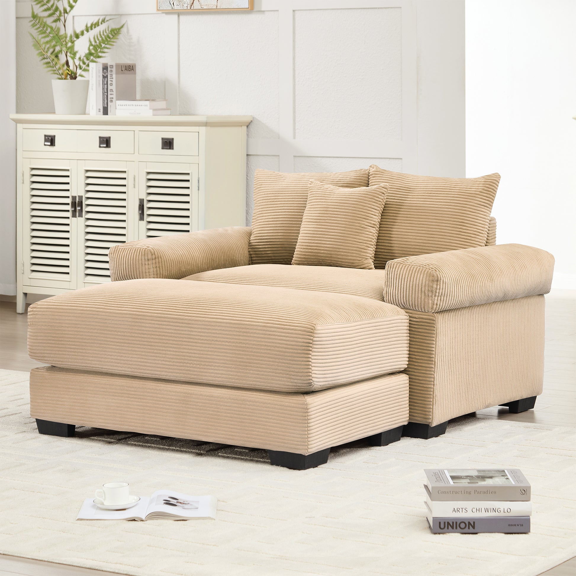 54.3" Oversized Cloud Modular Sectional Couch, Corduroy Fabric Extra-Thick Armrests, Throw Pillows Ottoman, Chaise Lounge Design Ergonomic Design, Easy Assembly Fits Living Rooms Bedrooms,Camel image 2