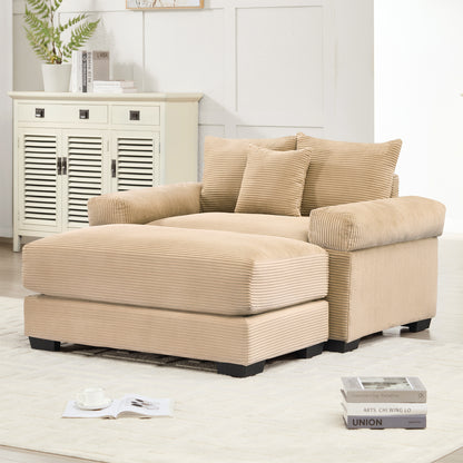 54.3" Oversized Cloud Modular Sectional Couch, Corduroy Fabric Extra-Thick Armrests, Throw Pillows Ottoman, Chaise Lounge Design Ergonomic Design, Easy Assembly Fits Living Rooms Bedrooms,Camel image 2