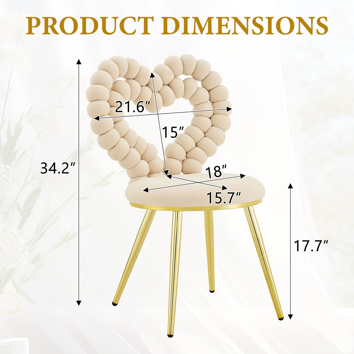 Set of 2 Unique Heart Bubble Tufted Accent Chair, Plush Velvet Chair with Shiny Gold Metal Frame, Cute & Modern Seating for Home Decor image 10