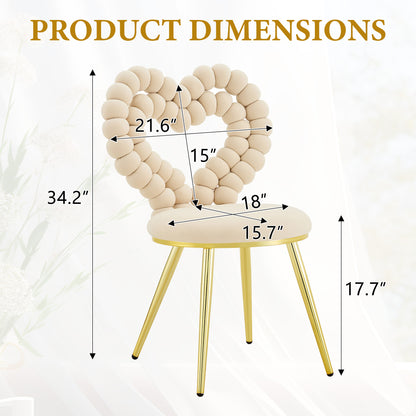 Set of 2 Unique Heart Bubble Tufted Accent Chair, Plush Velvet Chair with Shiny Gold Metal Frame, Cute & Modern Seating for Home Decor image 10