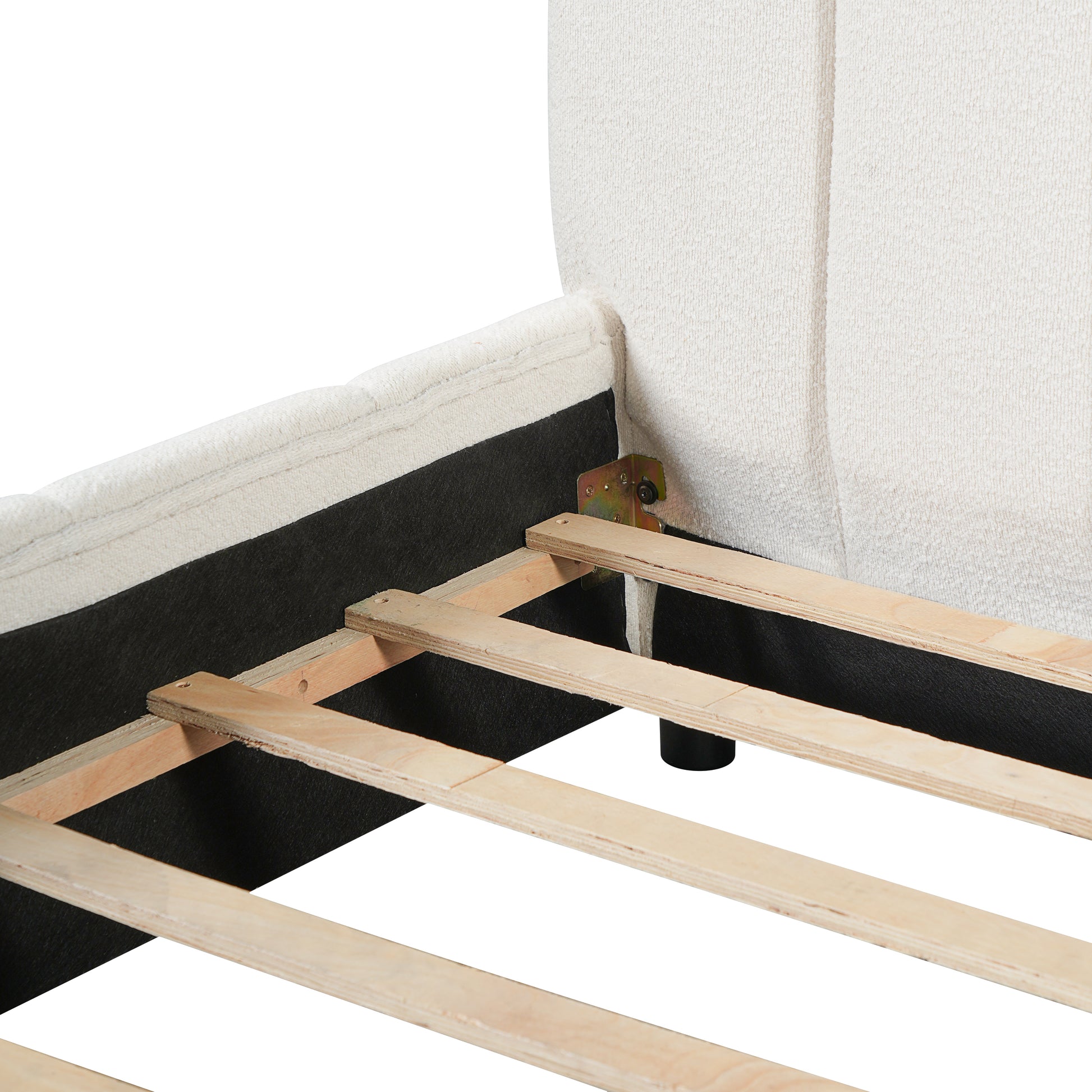 King Size Upholstered Bed Frame With Boucle Fabric And Thick Headboard, Off white image 10