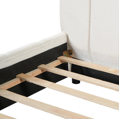 King Size Upholstered Bed Frame With Boucle Fabric And Thick Headboard, Off white image 10