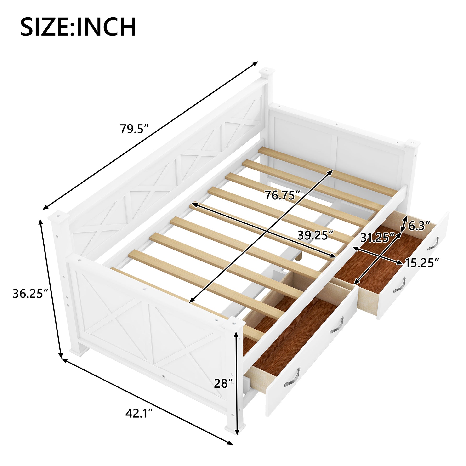 Twin Size Wooden Modern and Rustic Casual Style Daybed, Cream White image 10