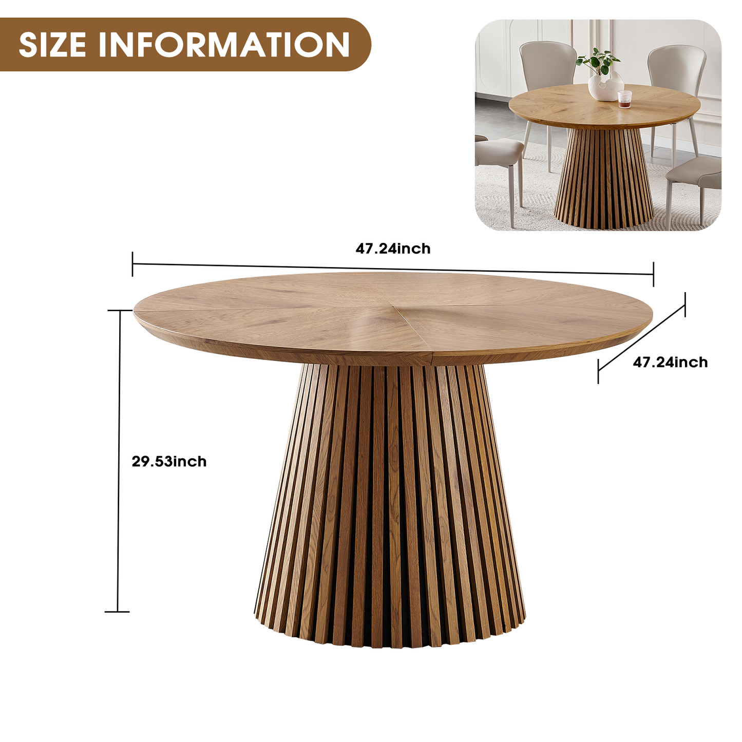 Wooden dining table, modern round kitchen dining table, fashionable design, suitable for family gatherings, multi-functional and space-saving, suitable for living room and dining room image 4