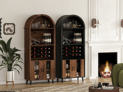 71"Farmhouse Arched Wine Bar Cabinet: tall arched display cabinet, arch black cabinets &coffee bar, whiskey station with wine rack and Wine Glass Holder - Liquor Bars Cabinet for Living Dining Room image 11
