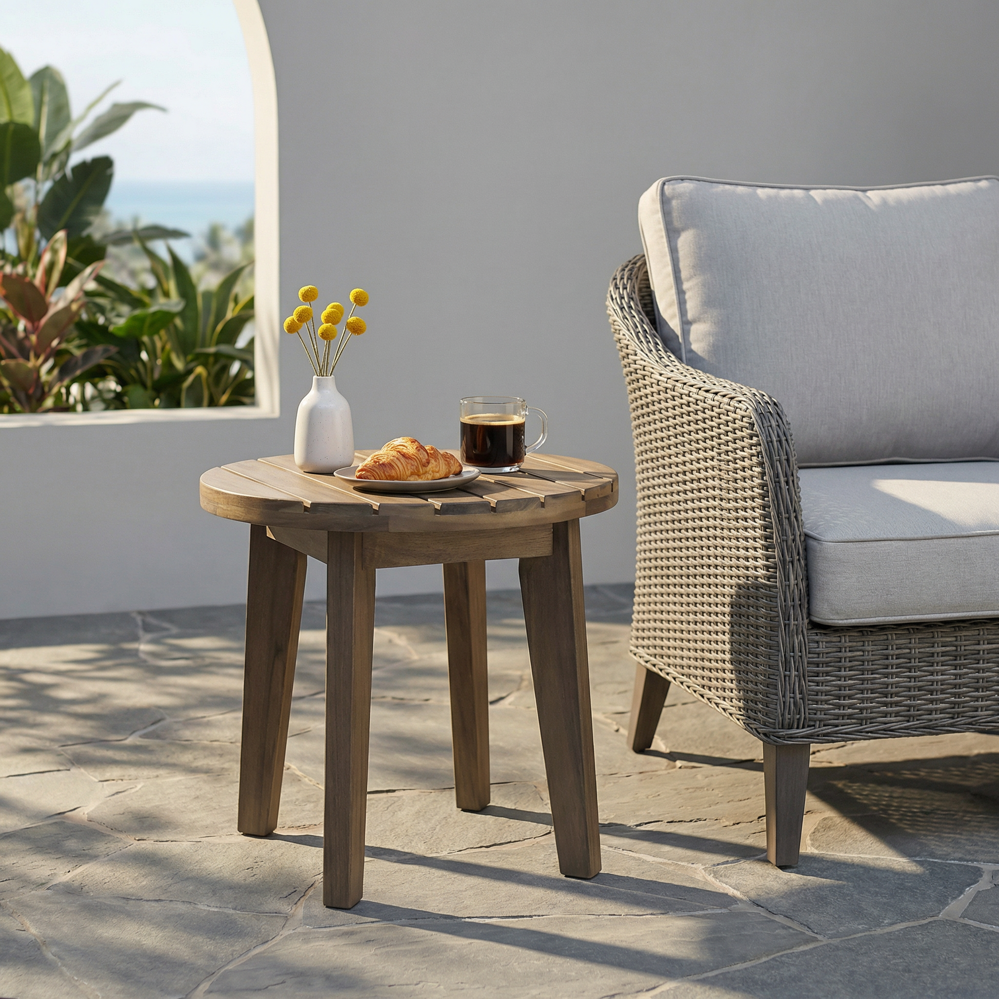 Outdoor 16" Acacia Wood Side Table, Gray Finish image 2