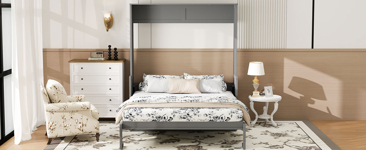 Queen Size Murphy Bed with Desk,LED Lights and USB Charging Station,Gray image 10