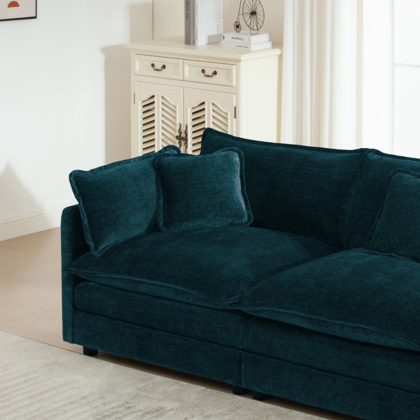 Modern Accent Chair with Ottoman, Living Room Club Chair Chenille Upholstered Armchair, Reading Chair for Bedroom, Blue Chenille image 7