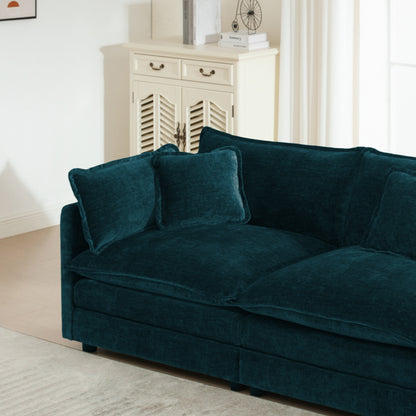Mid-Century Modern Couch 3-Seater Sofa with 2 Armrest Pillows and 3 Toss Pillows, Couch for Living Room Blue Chenille image 7