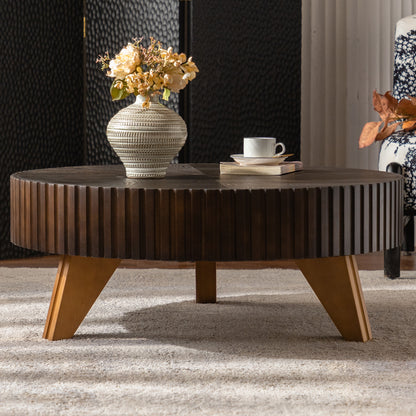 35.4 "Round Retro Coffee Table, Coffee Table Suitable For Coffee and Home Decor, Brown image 2
