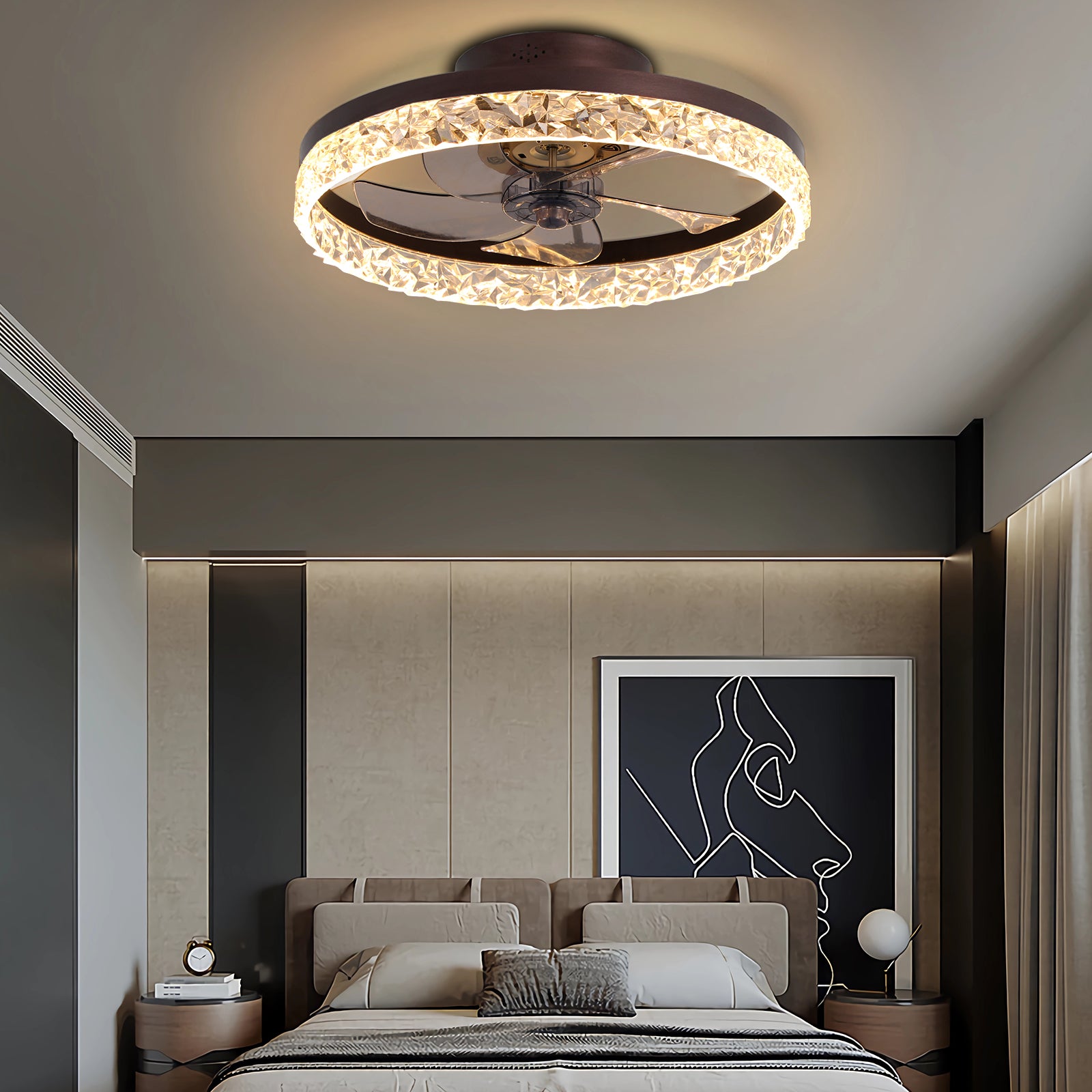 19.7" Ceiling Fans with Lights, Low Profile Ceiling Fan and Remote, Flush Mount Ceiling Fans, Stepless Dimmable LED Light, Brown Fixtures for Bedroom, Living Room image 3