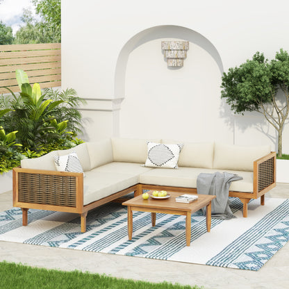 SECTIONAL SEATING GROUP WITH WATERPROOF CUSHIONS - PREMIUM OUTDOOR SOFA SET(BEIGE CUSHION) image 1
