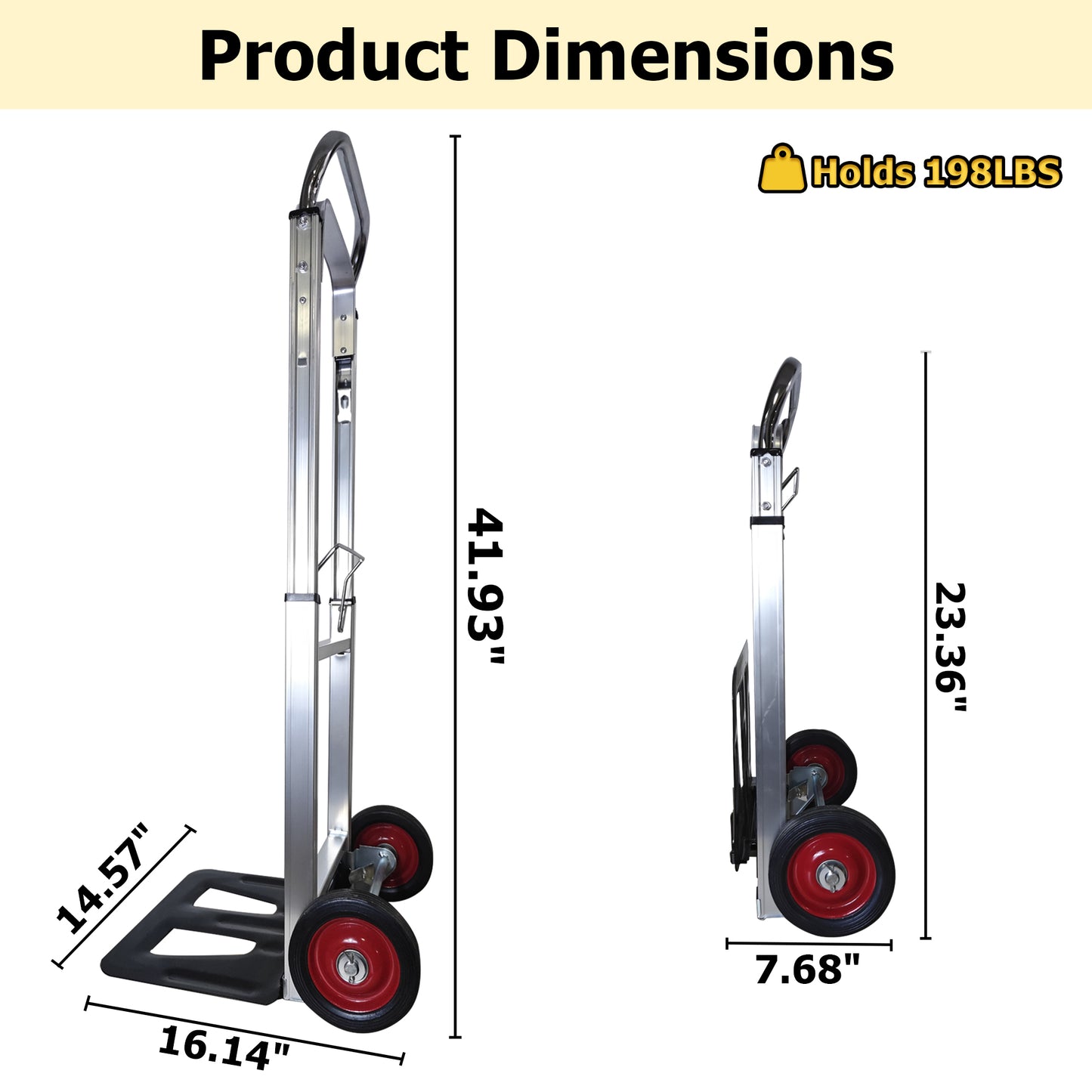 Folding Hand Truck Heavy Duty Foldable Dolly Cart with Wheels, Aluminum Collapsible Hand Cart Portable with Telescoping Handle image 2