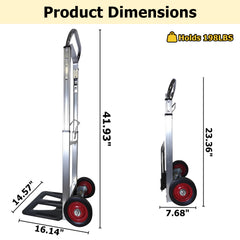 Folding Hand Truck Heavy Duty Foldable Dolly Cart with Wheels, Aluminum Collapsible Hand Cart Portable with Telescoping Handle