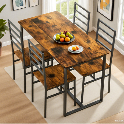 5 Piece Metal and Wood Indoor Modern Dinning Table Furniture Set for 4, Dining Table Chairs image 3