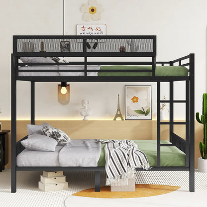 Queen Over Queen Metal Bunk Bed with Ladder and Storage Shelf for Adults Teens,Black(Expect Arrival Date 2025/9/12) image 3