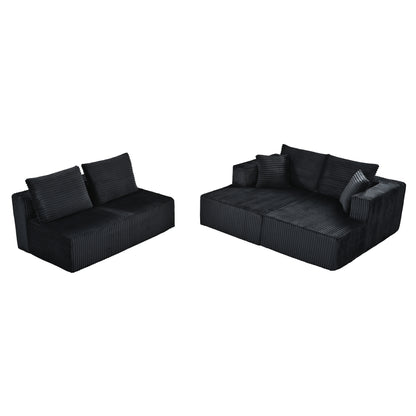 132.1 Inch Modular Sectional Sofa, U-Shaped Corduroy Sofa Couch with Double Chaise, Oversized Deep Seat Cloud Couch for Living Room, Apartment, Black image 6