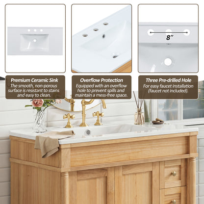 36" Bathroom Vanity with Ceramic Sink, Soft Close Doors, Adjustable Shelves, Modern Storage Cabinet for Small and Medium Bathrooms image 7
